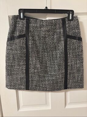 Banana Republic Black and White Tweed Mini Skirt with Faux Leather Trim